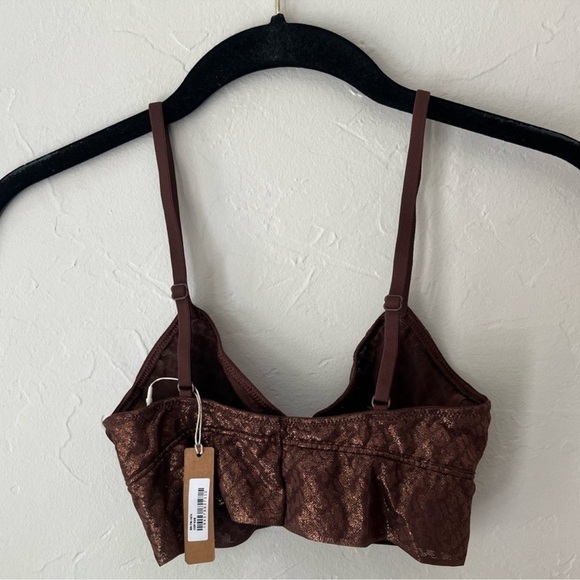 NWT SKIMS LOGO FOIL MESH SKIMPY TRIANGLE BRALETTE IN COFFEE XS - Picture 2 of 4
